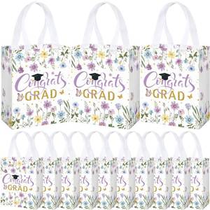 lot 6062 image: Supervitae 24 Pack Purple Graduation Floral Gift Bags Medium Congrats Grad Wildflower Party Favor Bags Reusable Totes Non Woven Goodie Totes for High Graduation Grad Family Travel(9.8in x 7.9in x 3.9in)