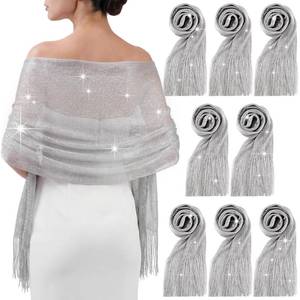 lot 6065 image: Hercicy 8 Pcs Silver Glitter Shawls and Wraps for Women Bridesmaid Shawls Bulk Gift Sparkling Dress Shawl for Evening Dresses Prom Weddings Party size L