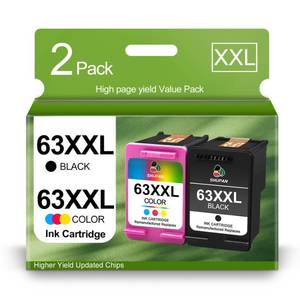 lot 6077 image: SHUPAN 63XXL Ink Cartridge Black and Color Compatible for HP Ink 63 63 XL Combo Pack Works with OfficeJet 3830 4630 4650 4655 5252 5255 5258 Envy 4520 4512 DeskJet 1112 2130 Printers (2 Packs)