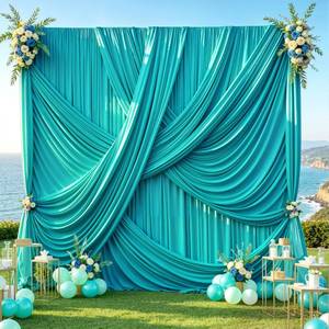 lot 6078 image: 10ft12ft Turquoise Backdrop Curtains for Wedding Parties, 2 Panels Wrinkle Free Polyester Photo Backdrop Drapes Back Drop Cloth for Birthday Photography Background