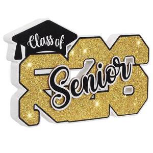 lot 6089 image: Kathfly Class of 2026 Wooden Sign 2026 Graduation Photo Booth Prop Gold Glitter Graduation Table Centerpieces for Senior Party Senior Night Decor Grad Party Supplies