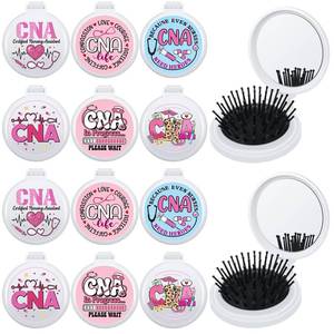 lot 6112 image: Meanplan 12 Pcs 2026 CNA Week Gifts Bulk Nurse Mini Folding Hair Brushes with Mirror Appreciation Gifts for Nurses Week Medical Assistant Nursing Student Essential Graduation Party Favors