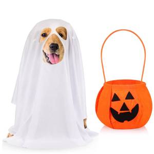 lot 6130 image: Sweetude Halloween Ghost Dog Costumes with Non Woven Pumpkin Bags White Ghost Costume for Dogs Cosplay Clothes Halloween Trick or Treat Party Cosplay(Small)