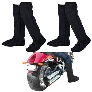 lot 6136 image: 2 Pairs Waterproof Motorcycle Rain Shoe Covers High Tube Reusable Rainproof Boot Covers Black Unisex for Motorcycle Cycling Bike