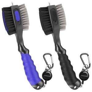 lot 6478 image: THIODOON 2 Pack Golf Club Brushes and Groove Cleaner 2 ft Retractable Zipline Carabiner Oversized Golf Brush Head with Retractable Spike Comfortable Grip Golf Club Cleaner