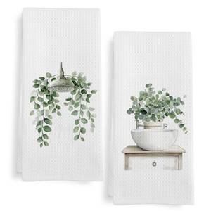 lot 6483 image: GWFSJYU Sage Green Eucalyptus Hand Towels for Bathroom Set of 2, Eucalyptus Botanical Dish Tea Kitchen Towels, Shower Head Plant Hand Towels, Sage Green Bathroom Decor, 16x24 in