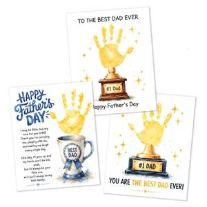 lot 8133 image: Fathers Day Crafts from Kids - Custom Handprint Set 3, Personalized Best Dads Ever Handprint Kit Family Handprint Craft Keepsake Personalized Fathers Day Dad Gifts from Kids Daughter Son for New Dad