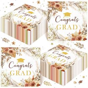 lot 8152 image: 100 Pcs Graduation Napkins Boho Floral Class of 2026 Floral Congrats Grad Party Napkins Bohemian Disposable 3 Ply Paper Napkin Cocktail Dinner Hand Towels for Graduation Party Celebration Decorations