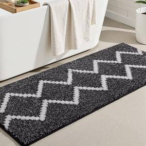 lot 9428 image: DEXDE Bathroom Rug 60inx24in Black Non-Slip Washable Absorbent Bath Runne