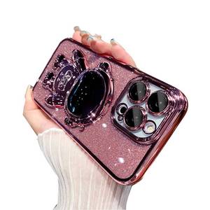 lot 10356 image: KJArrow 6D Plating Astronaut Case for iPhone 14 with Shiny Back, Luxury Women Case with Kawaii Stand, TPU Phone Case with Full Camera Protection (Pink)