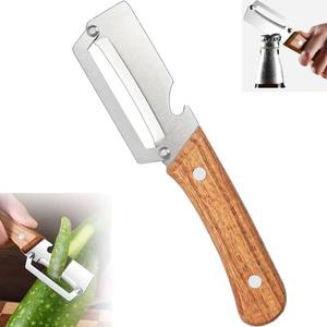 lot 10383 image: 1 PCS Multi-Functional Vegetable Peeler with Wooden Handle, Stainless Steel Blade Fruit Peeler with Bottle Opener, Comfortable Non-Slip Kitchen Peeler for Potato, Pumpkin, Papaya and More (1)