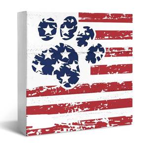 lot 10388 image: JXREQ Patriotic Red White and Blue Decorations 4th of July Dog Paw Desk Decor, 250 Years Americana Patriotic Independence Day Fourth of July Tiered Tray Decor for Home Table Shelf Decorations, 5x5 Inch
