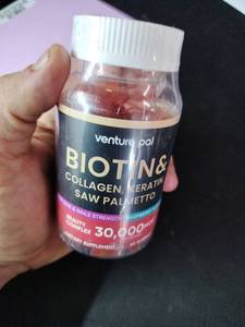 lot 10395 image: Venture Pal Biotin and Collagen Keratin Saw Palmetto Gummies 30,000 mcg 60 Count