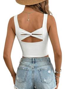 lot 10410 image: Dokotoo Summer Ribbed Tank Tops for Women Plus Size Backless Athletic Sleeveless Shirts with Bras Workout Outfits White 2X