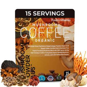 lot 10442 image: PowderVitamin Organic Mushroom Coffee Certified Mold and Mycotoxin Free GrassFed Collagen Types I and III 8 Fruiting Body Mushrooms Tested for BetaGlucans Focus Energy Digestion and Immunity 15 Servings