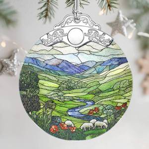 lot 10478 image: Christmas Ornaments Stained Glass Ornament, Christmas Tree Ornament, Hanging Ornaments for Home Decor, Xmas Tree Decorations, Exquisite Holiday Decor, Gift and Holiday Present, Green Irish Hills 2 pack