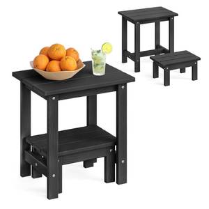 lot 11320 image: LUE BONA Outdoor Side Table, 2-Tier HDPS Outdoor Nesting End Table with Removable Small Foot Stool for Patio, Deck, Poolside, Low Maintenance and Weather Resistant,Black
