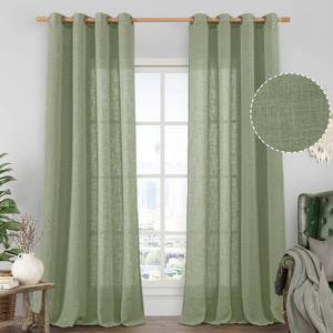 lot 11321 image: LAMIT Sage Green Linen Sheer Curtains 84 inch for Living Room, Linen Textured Light Filtering Drapes Bronze Grommet Boho Panels for FarmhouseLiving Room, 2 Panels, 52 x 84 Inch