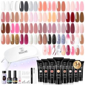 lot 11343 image: ROSALIND Poly Nail Gel Kit -34 Colors  White Brown Accessories Clear Nude Poly Nails Gel Starter Kit with Mini UV Lamp Slip Solution Nude Pink Extensions Set