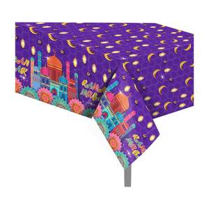 lot 12044 image: CC HOME 1Pc Ramadan Party Plastic Tablecloth 54 x 87 Inch Long Table Cover, House Light Purple Gold Party Tablecover for Eid Mubarak Baby Shower Birthday Dinner Picnic Kitchen Event Use