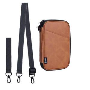 lot 12061 image: passport holder brown with 2 straps passport bag card holder with zipper waterproof neck wallet for travel with airtag passport cover rfid blocking for women passport case for men crossbody