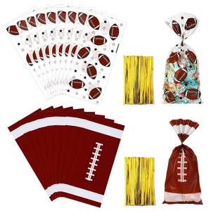 lot 12066 image: ForraFun 100 Pcs Football Party Goodie Bags Football Plastic Treat Candy Cellophane Bags with 100 Pieces Gold Twist Ties for Birthday Sports Team Party Favors