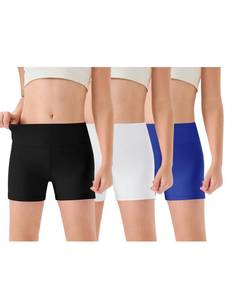 lot 12074 image: Haloumoning 3 Pack Girls Athletic Shorts Kids High Waisted Gymnastics Yoga Dance Biker Shorts 5-14 Years