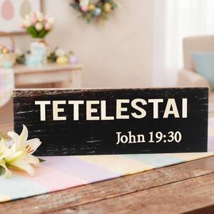 lot 12084 image: Vicenpal Easter Decoration Tetelestai Home Decor Christian Wooden Shelf Sign Easter Coffee Bar Decor Religious Faith Jesus Vintage Wooden Sign