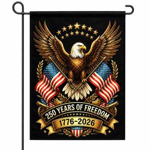 lot 12090 image: USA 250th Anniversary Garden Flag 12x18 Double Sided - 1776-2026 American Semiquincentennial Decorative Banner, Patriotic Bald Eagle Design, Heavy Duty Burlap Outdoor Yard Decor - F06