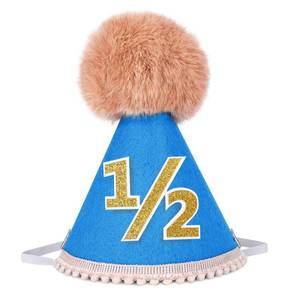 lot 12092 image: Babenest Felt Birthday Party Hat with Pompom � Handcrafted Adjustable Cone Hat, First Birthday Crown for Half to 5th Celebration Party Decor Photo Props (Blue)
