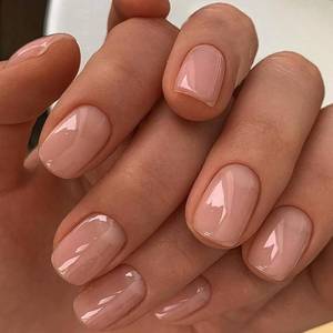 lot 12106 image: Nude Press On Nails Short Square Fake Nails Solid Color False Nails With Design Full Cover Cute Acrylic Nail Artificial Glossy Stick On Nail For Women Manicure 24pcs