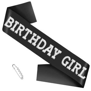 lot 12112 image: SKJIAYEE Elegant Birthday Girl Sash, Black Satin with Pearls Rhinestones Decorations, Disco Bday, 10th, Official Teenager, Sweet 16, Finally 21, or Any Other Birthday Party