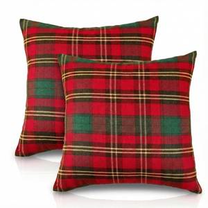 lot 12113 image: ALbexia Christmas Plaid Pillow Covers 20x20 Inch Set of 2, Vintage Gold Thread Tartan Throw Poillow Covers Pillow Covers Winter Holiday Farmhouse Sofa Home Decor Living Room (Red Green)