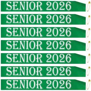 lot 12137 image: SKJIAYEE 7 Pack Senior 2026 Sashes, Retro Sage Green Satin Finally Graduated Sash with White Printed Letters Cheerleader Senior Class of 2026 Sashes for Graduation Party Decorations Supplies