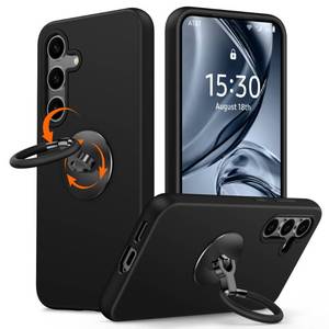 lot 12144 image: XYZ for Samsung Galaxy S24 Case, Galaxy S24 Phone Case with Rotatable 360° Soft Silicone Ring Stand, Shockproof Liquid Silicone Case with Microfiber Lining for Samsung S24 Black