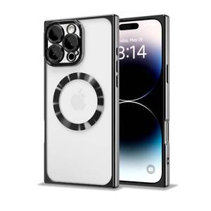 lot 12169 image: IAIYOXI Rectangle Magnetic Clear Case for iPhone 14 Pro, Compatible with MagSafe,Soft Plating Phone Case with Full Camera Lens Protection,Anti-Scratch Shockproof Slim Cover, Black