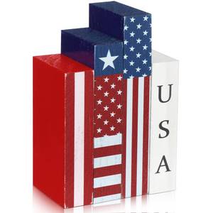 lot 14069 image: Amyhill 4 Pcs 4th of July Decorations Set Wooden Patriotic Table Centerpieces Independence Day Wood Firework Fourth of July Table Signs for 250th Anniversary Home Farmhouse Decor (Letter Style)
