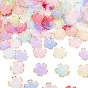 lot 14077 image: 100pcs Cherry Blossom Beads, 5-Petal Acrylic Flower Beads with Gold-Plated Edge Floral Spacer Charms for Jewelry Making Earrings Bracelets Necklaces (Mixed Colors)