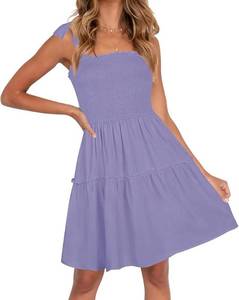 lot 14080 image: ZESICA Womenfts 2026 Summer Spaghetti Strap Sleeveless Square Neck Ruffle A Line Swing Mini Dress