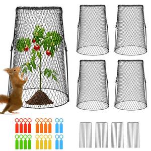 lot 19341 image: 5 Pcs 17.7in Tall Garden Cloches for Plants, 5.9in Long Legs Ground Stakes Plant Cages Stackable Storage, Rustproof Plants Chicken Wire Cloche Plant Protectors from Animals for Squirrels, Rabbits, Deers