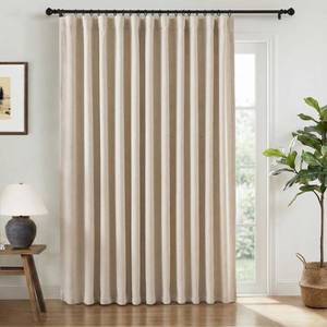 lot 19383 image: INOVADAY 100percent Blackout Curtains for Bedroom, Oatmeal Black Out Curtains 96 Inch Long, Clip Rings Linen Blackout Drapes, Thermal Insulated Room Darkening for Living Room, 1 Panel - W102xL96