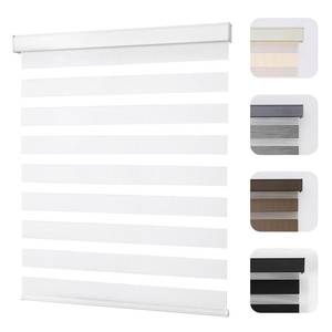 lot 19400 image: Joydeco Cordless Zebra Blinds for Windows, Dual Layer Light Control Window Blinds with Light-Proof Aluminum Cover, Free-Stop Roller Shades for Home and Office (White,54in W x 75in H)