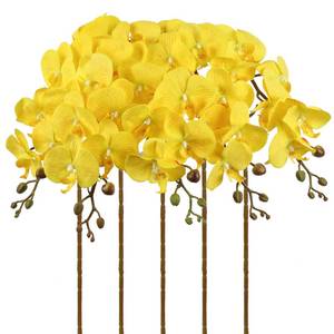 lot 20216 image: UUXX 35.4in Yellow Orchids Artificial Flowers 5PCS Fake Orchid Long Stem Phalaenopsis Silk Orchids That Look Real for Tall Vase Bridal Shower Home Party Wedding Decoration (Yellow)