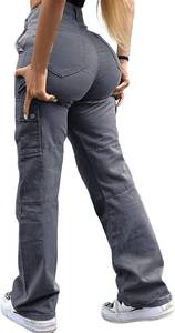 lot 20221 image: GuYongZ Cargo Pants for Women High Waist Trendy Jeans Skinny Stretch Butt Lifting Work Pants Casual Y2K Streetwear Pants.Grey Large