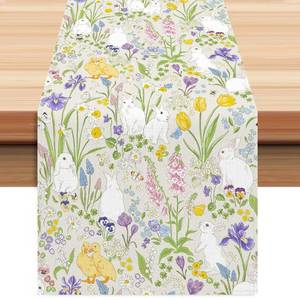 lot 20245 image: Easter Table Runner Cute Bunny Table Runners Easter Table Decor with Flower Duck Designs Spring Table Runner for Kitchen Dining Home Party Decorations 13x35 Inch