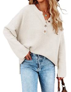 lot 20248 image: TUREAU Women Oversized Sweaters V Neck Long Sleeve Tops Quarter Button Up Pullover Business Casual Clothing,White XL