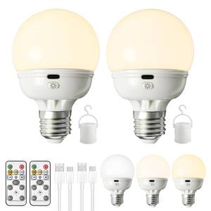 lot 20256 image: Rechargeable Light Bulbs, Battery Operated Light Bulb with Remote E26 LED Emergency Lightbulbs Warm White CCT with Timer Dimmable for Wall Wireless Sconce, Power Outage, Home, Porch (2 Lightbulbs)