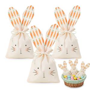 lot 20268 image: Easter Treat Bags, 3Pcs Easter Bunny Gift Bags, Reusable Burlap Rabbit Ear Gift Pouches with Drawstring for Candy Egg Hunt Prize Baby Shower Somebunny is One Kids Easter Basket Stuffers Party Supplies