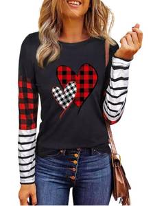 lot 20270 image: MHTOR Valentines Shirts Women Buffalo Plaid Love Heart Graphic Tees Letter Print Long Sleeve Tops Shirts(Large,Red)