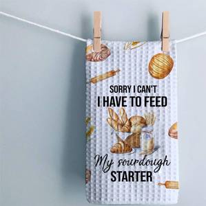 lot 20278 image: Sorry I Canftt I Have To Feed My Sourdough Starter Kitchen Towel - Cute Sourdough Bread Home Decor - Soft and Absorbent Kitchen Towels - Housewarming Gift - Dish Towel Gift For Friends Or Family